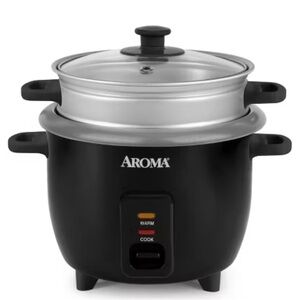 Aroma 6 Cup Rice Cooker with Outer Steam Tray Black 2 Quart, One-Touch, Nonstick